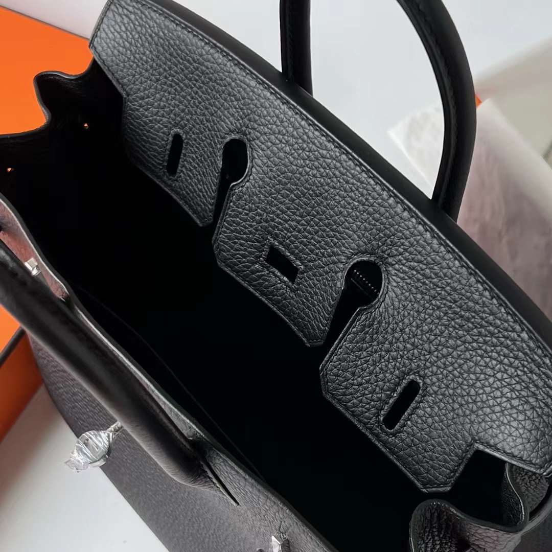 Hermès（爱马仕） Birkin 铂金包 Clemence 原德国TC大牛皮 Ck89 黑色 银扣 25cm 全手工蜡线缝 Phw