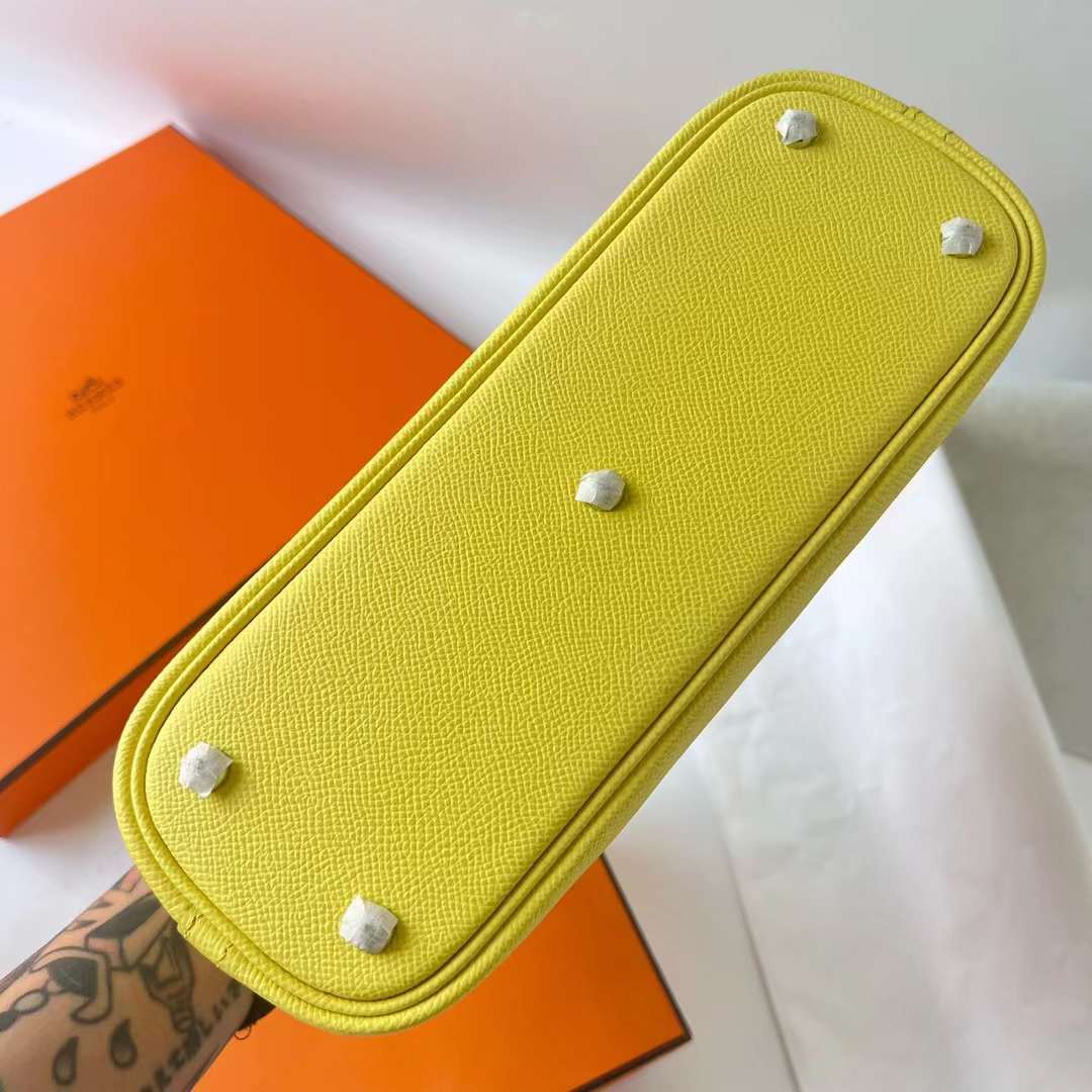 Hermès（爱马仕）Bolide 保龄球包 Epsom 9R 柠檬黄 拼 i2 奶油白 拼 X9 锦葵紫 银扣 25cm 全手工蜡线缝 Phw