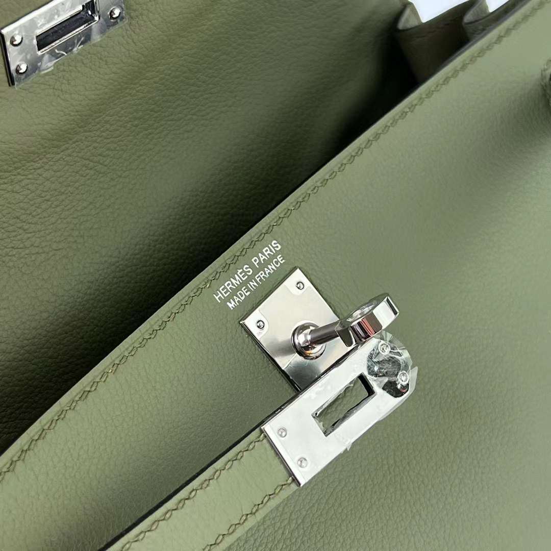 Hermès（爱马仕） Kelly danse 跳舞包 Evercolor Q1 鼠尾草绿 银扣 22cm 全手工蜡线缝 Phw