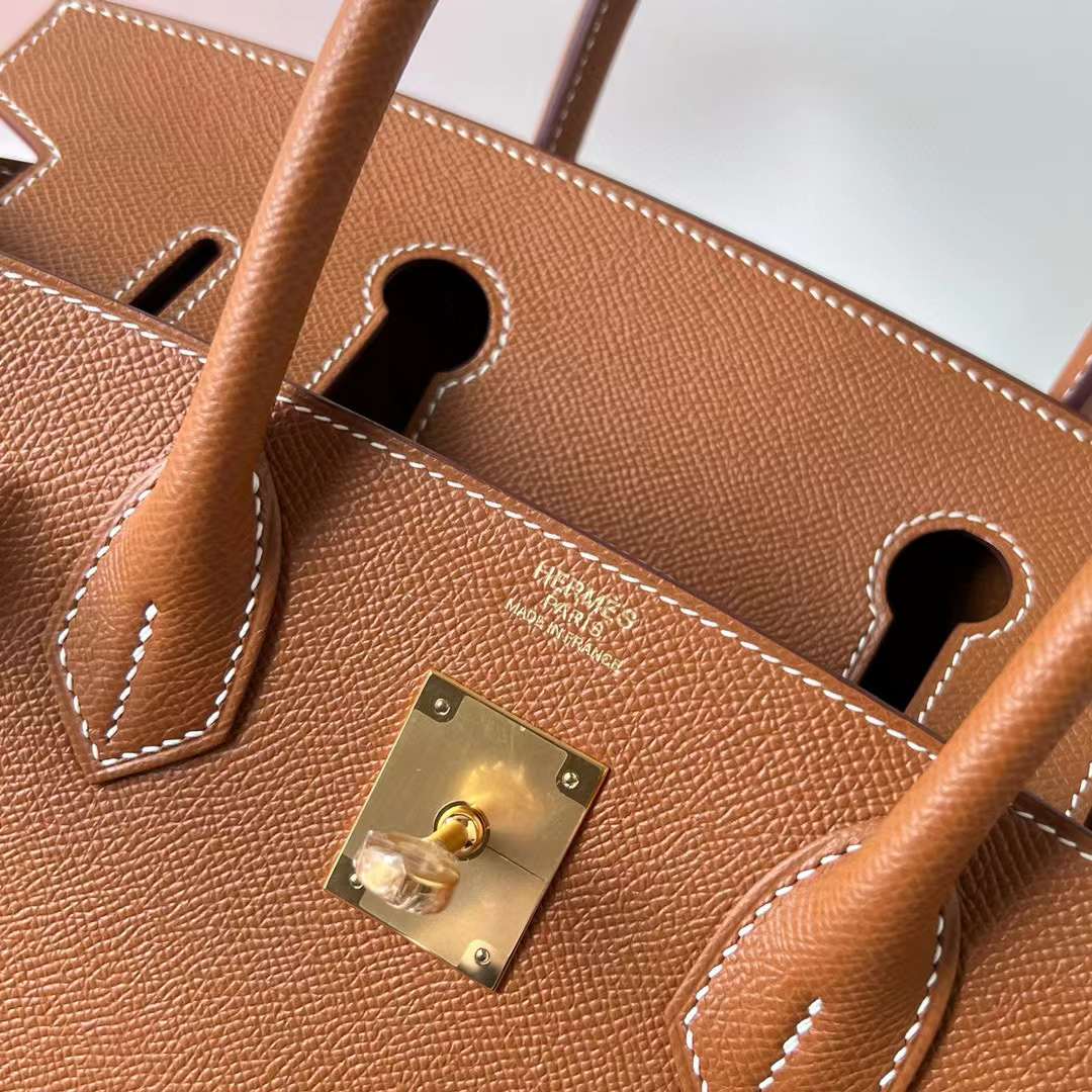 Hermès（爱马仕）Birkin 铂金包 Sellier Epsom Ck37 金棕色 金扣 30cm 全手工蜡线缝 Ghw