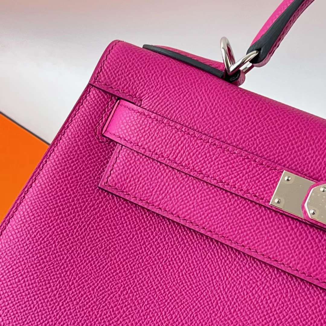Hermès（爱马仕）Kelly 凯莉包 Epsom L3 玫瑰紫 银扣 28cm 全手工蜡线缝 Phw
