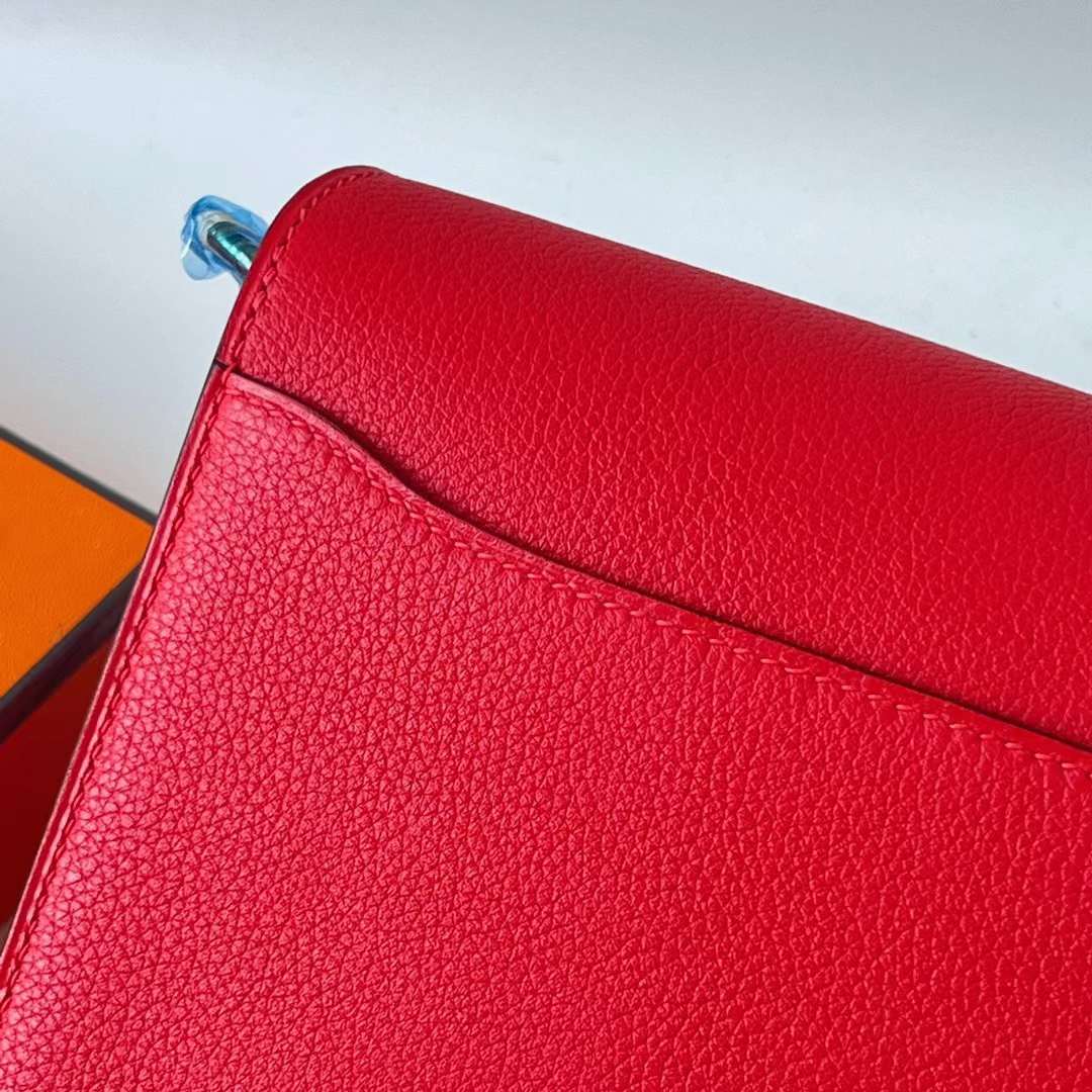 Hermès（爱马仕）Roulis 猪鼻子 Evercolor S3 心红色 浅金扣 18cm 全手工蜡线缝