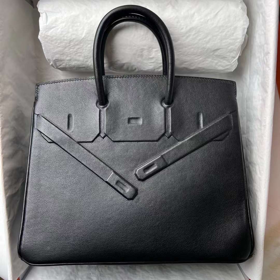 Hermès（爱马仕）Birkin Shadow Swift 幻影包 Ck89 黑色 Noir 银扣 25cm 全手工蜡线缝 Phw
