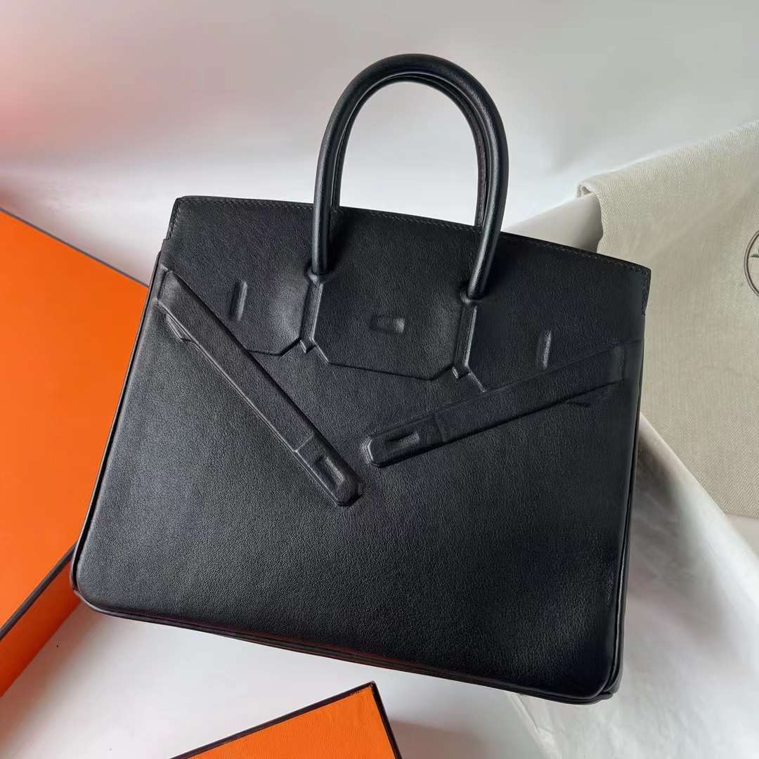 Hermès（爱马仕）Birkin Shadow Swift 幻影包 Ck89 黑色 Noir 银扣 25cm 全手工蜡线缝 Phw
