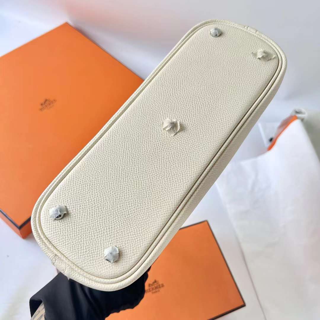 Hermès（爱马仕）Bolide 保龄球包 Epsom I2 奶油白 拼 9R 柠檬黄 拼 枫叶红 银扣 25cm 全手工蜡线缝 Phw