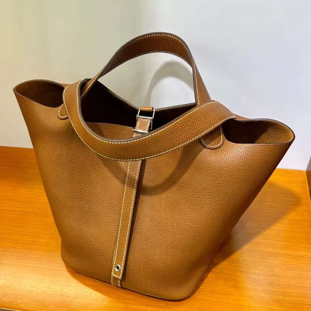 Hermès（爱马仕）Picotin 菜篮子 Barenia 颗粒马鞍皮 金棕色 银扣 22cm