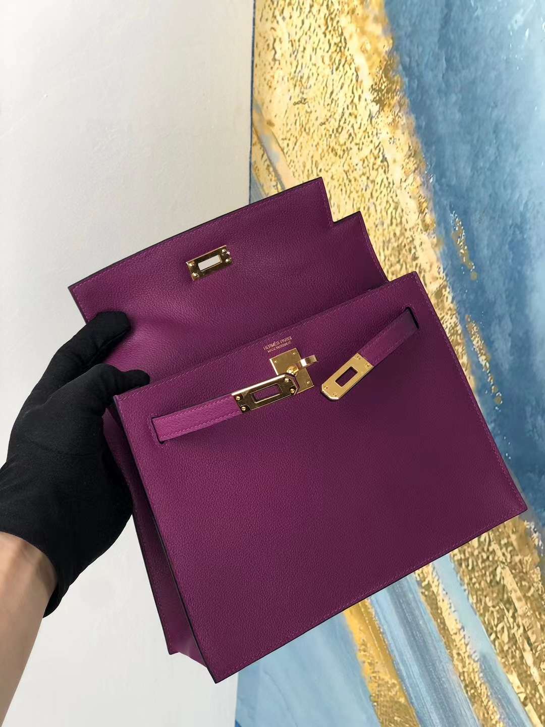 Hermès（爱马仕） Kelly danse 跳舞包 Evercolor P9 海葵紫 金扣 22cm 全手工蜡线缝 Ghw