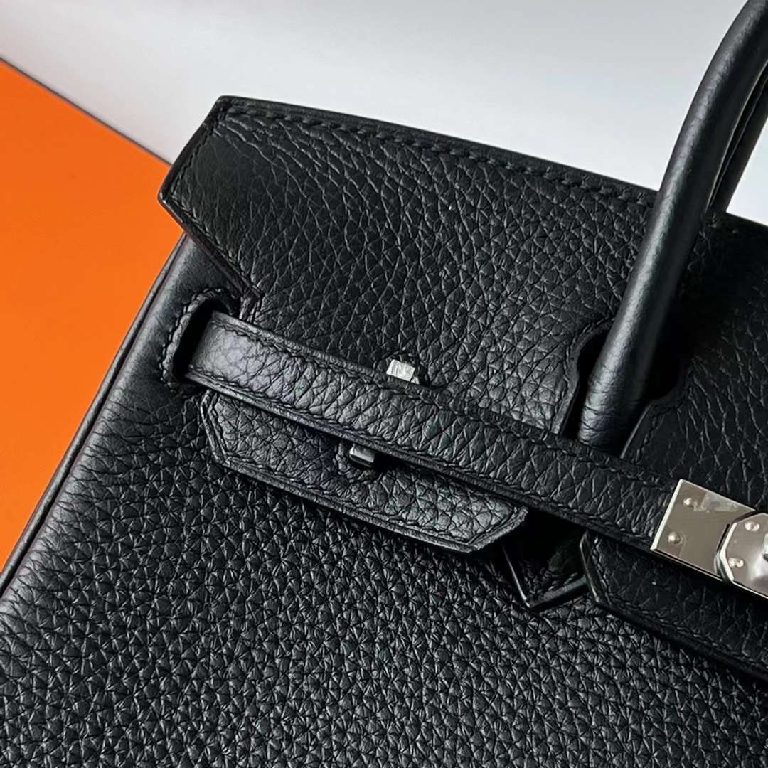 Hermès（爱马仕） Birkin 铂金包 Clemence 原德国TC大牛皮 Ck89 黑色 银扣 25cm 全手工蜡线缝 Phw