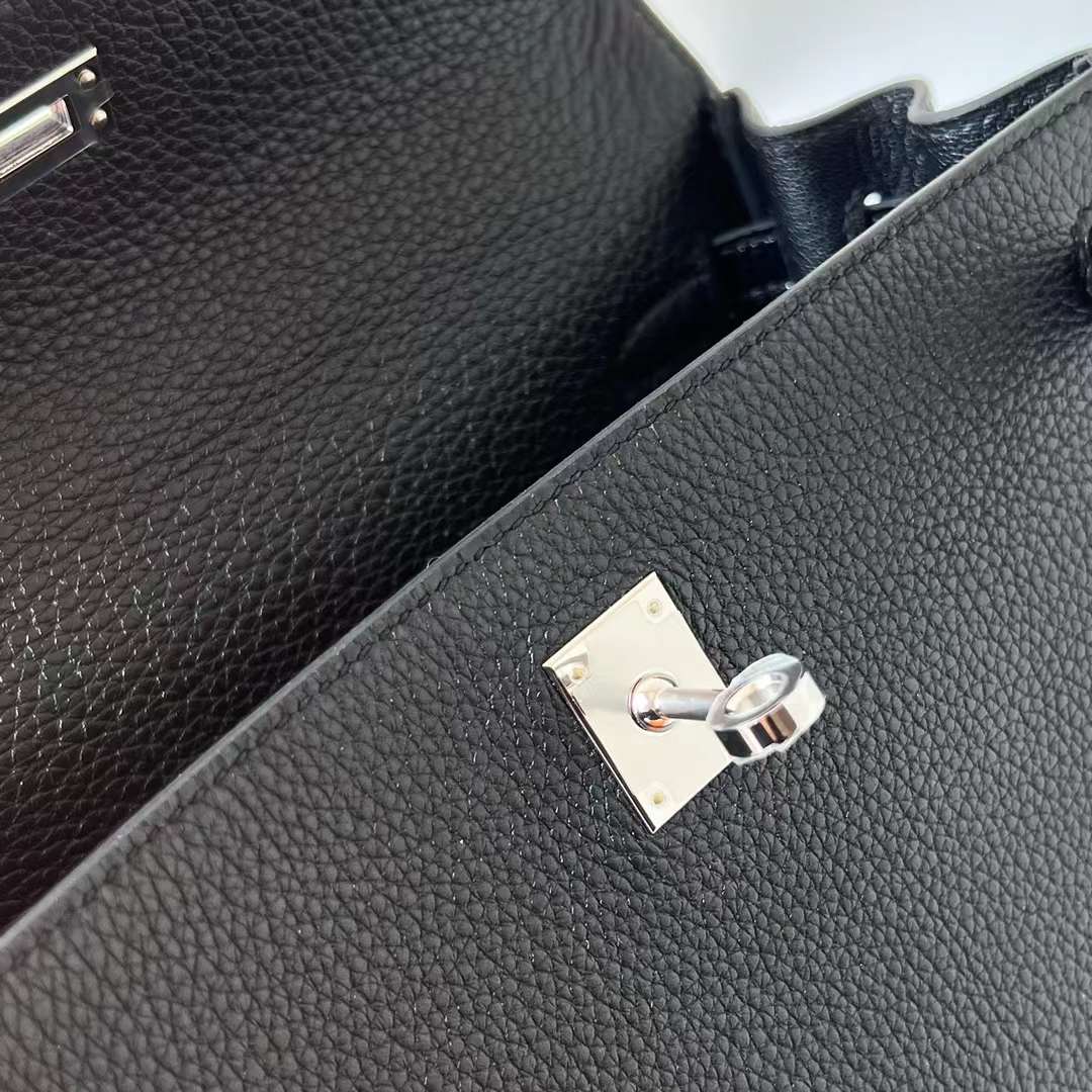 Hermès（爱马仕）Kelly 凯莉包 Touch Togo皮 拼 亮面蜥蜴皮 Ck89 黑色 银扣 25cm 全手工蜡线缝 Phw