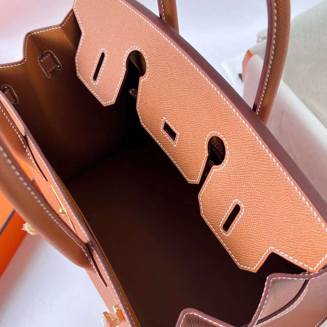 Hermès（爱马仕）Birkin 铂金包 Sellier Epsom Ck37 金棕色 金扣 30cm 全手工蜡线缝 Ghw