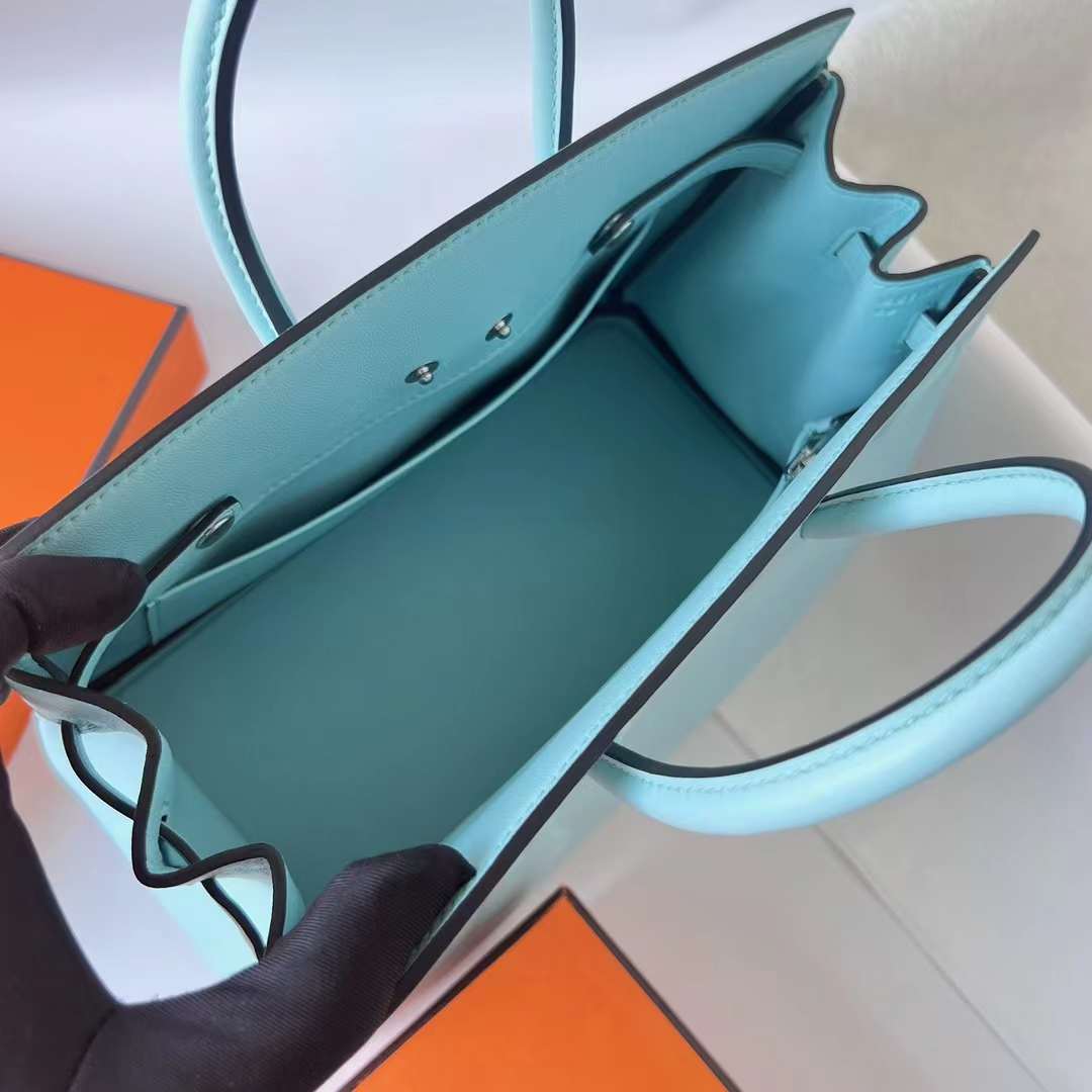 Hermès（爱马仕）Birkin Shadow Swift皮 幻影包 Baby蓝 银扣 25cm 全手工蜡线缝 Phw