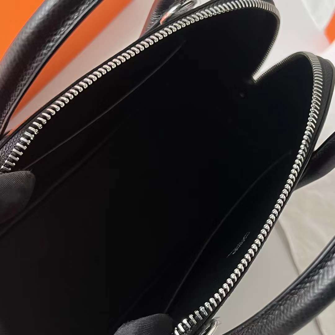 Hermès（爱马仕）Bolide 保龄球包 Epsom Ck89 黑色 银扣 25cm 全手工蜡线缝 Phw