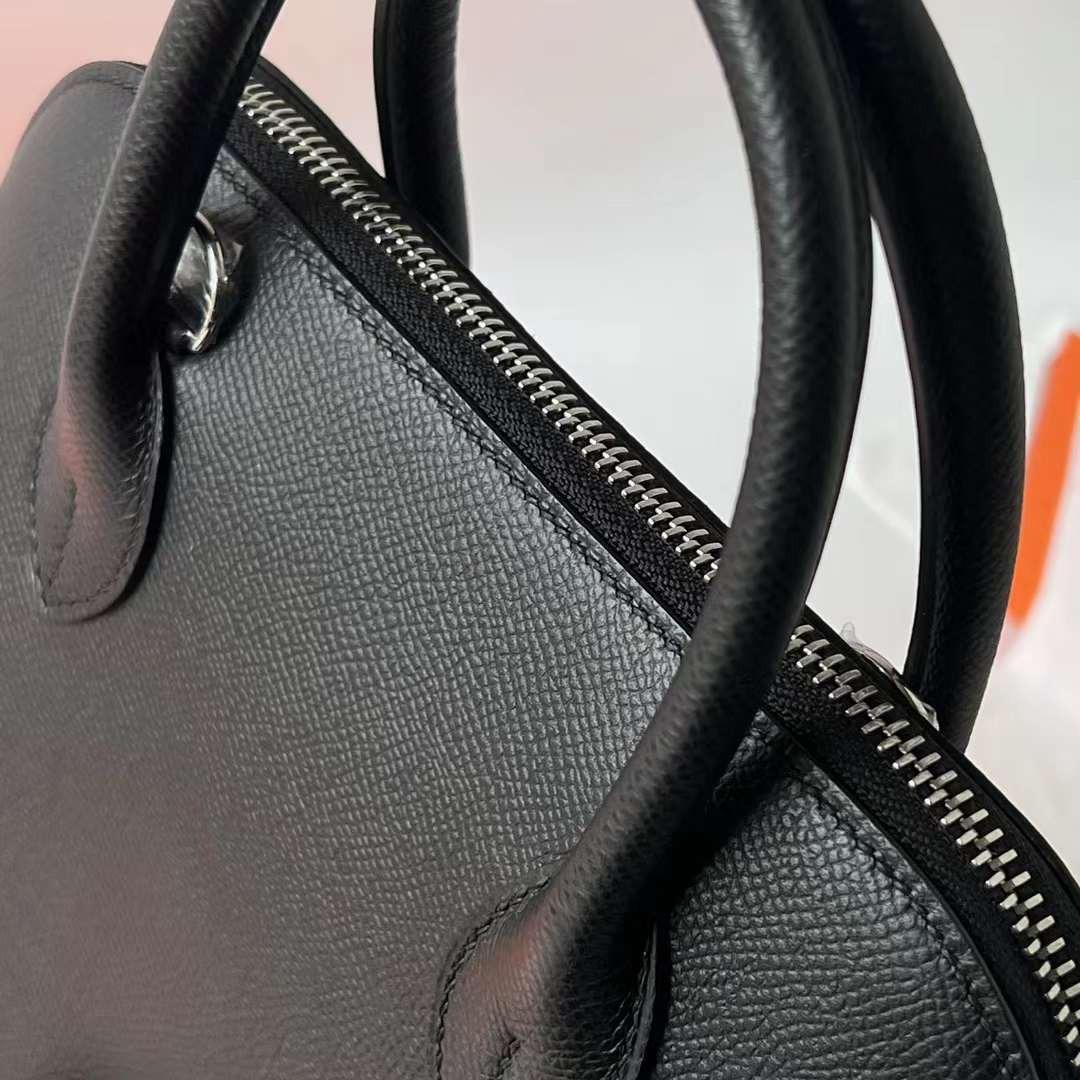 Hermès（爱马仕）Bolide 保龄球包 Epsom Ck89 黑色 银扣 25cm 全手工蜡线缝 Phw
