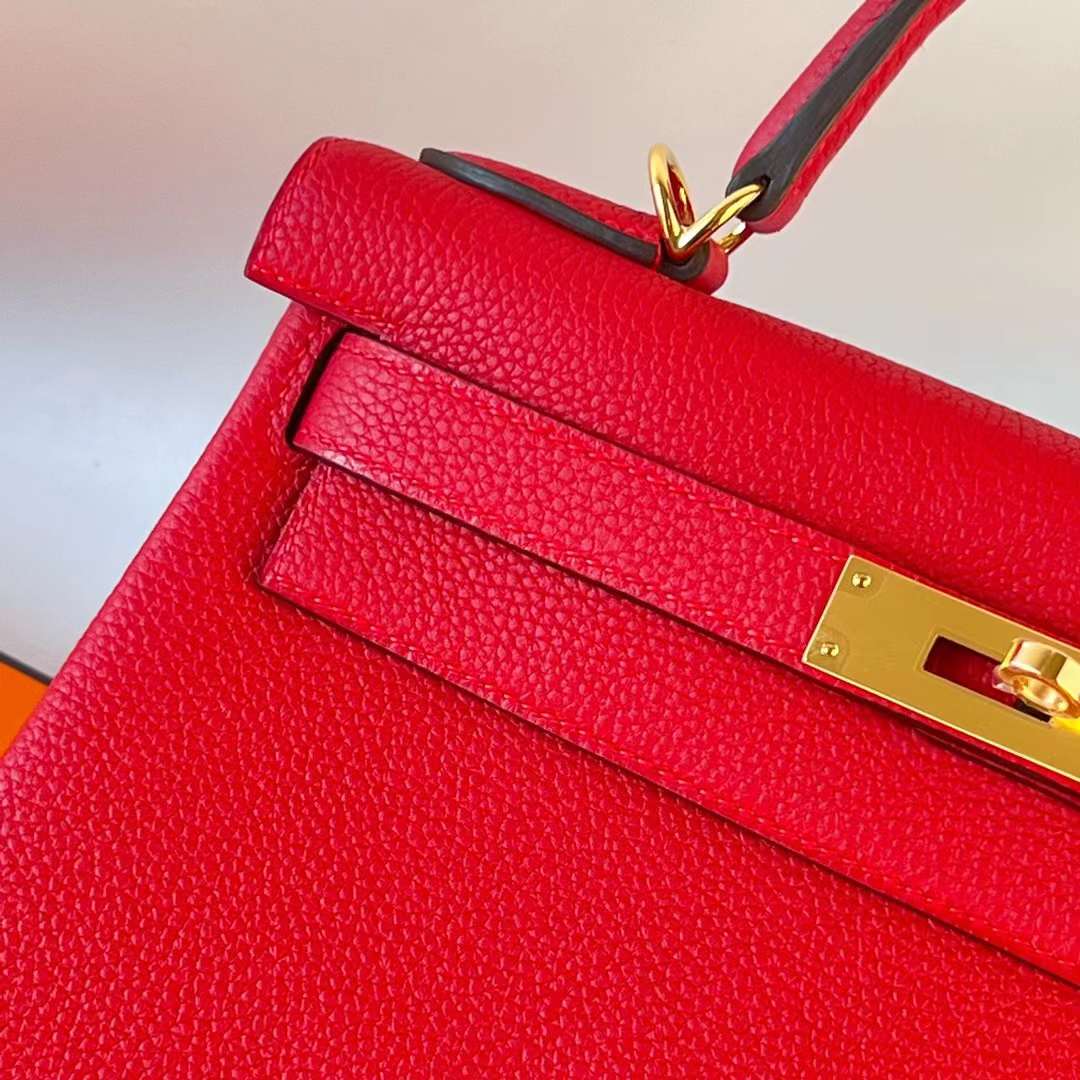 Hermès（爱马仕）Kelly 凯莉包 Togo皮 S3 心红色 金扣 25cm 全手工蜡线缝 Ghw