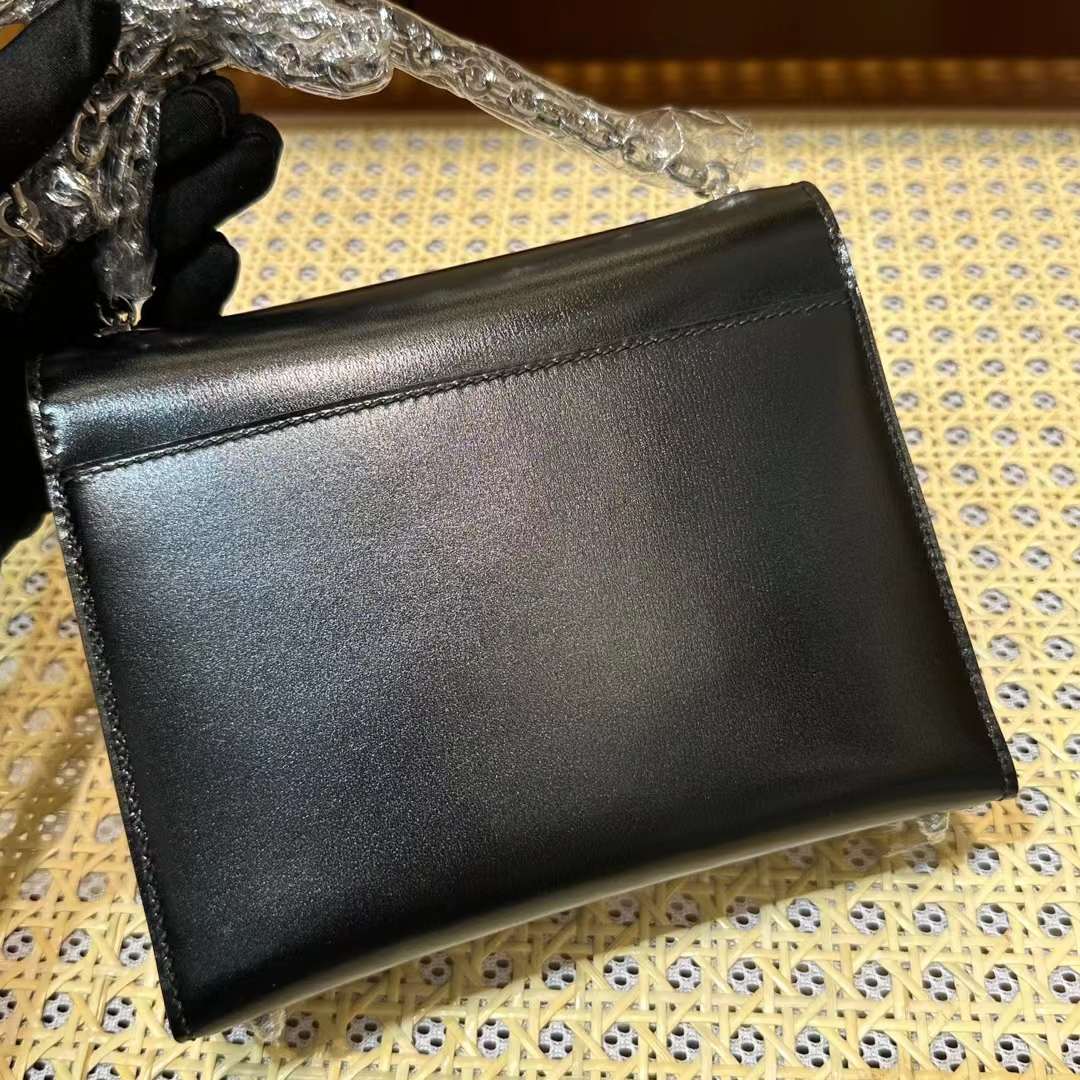Hermès（爱马仕）Verrou 机枪包 Box Ck89 黑色 银扣 17.5cm 全手工蜡线缝 Phw