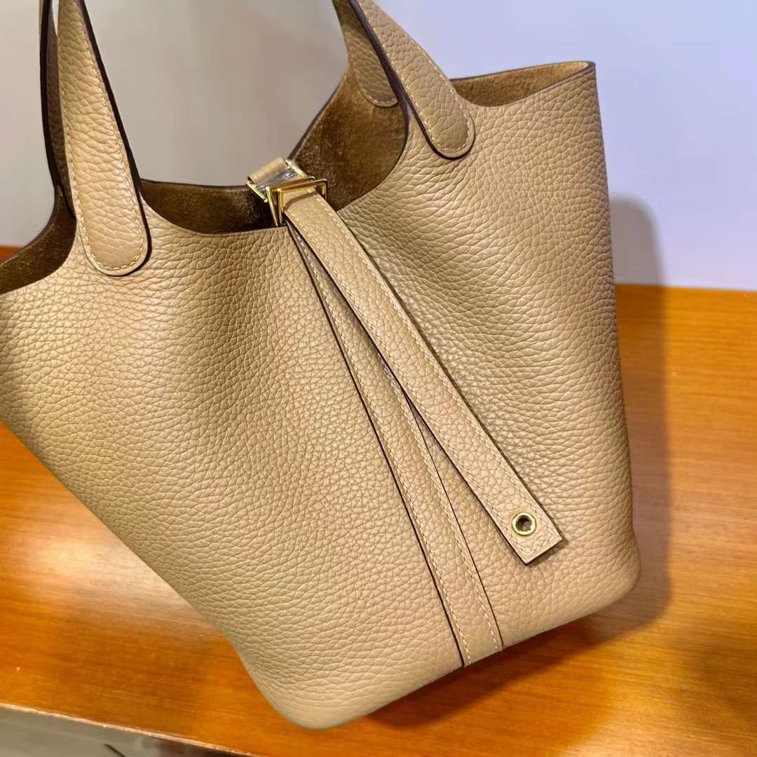 Hermès（爱马仕）Picotin 菜篮子 Clemence 0M 奶茶色 金扣 18cm