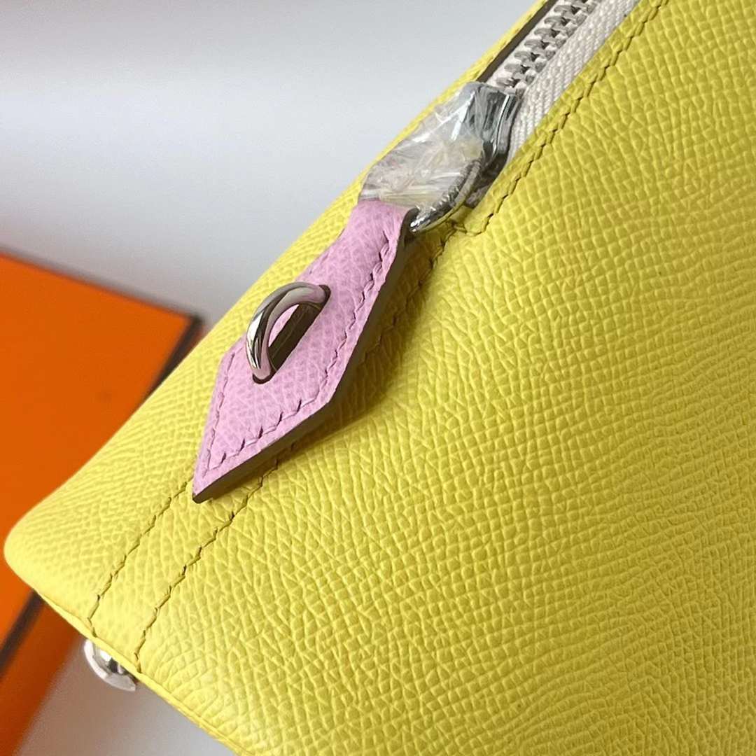 Hermès（爱马仕）Bolide 保龄球包 Epsom 9R 柠檬黄 拼 i2 奶油白 拼 X9 锦葵紫 银扣 25cm 全手工蜡线缝 Phw