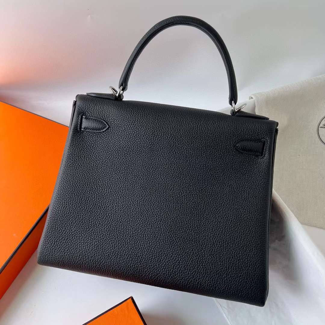 Hermès（爱马仕） Kelly 凯莉包 Togo皮 Ck89 黑色 银扣 28cm 全手工蜡线缝 Phw