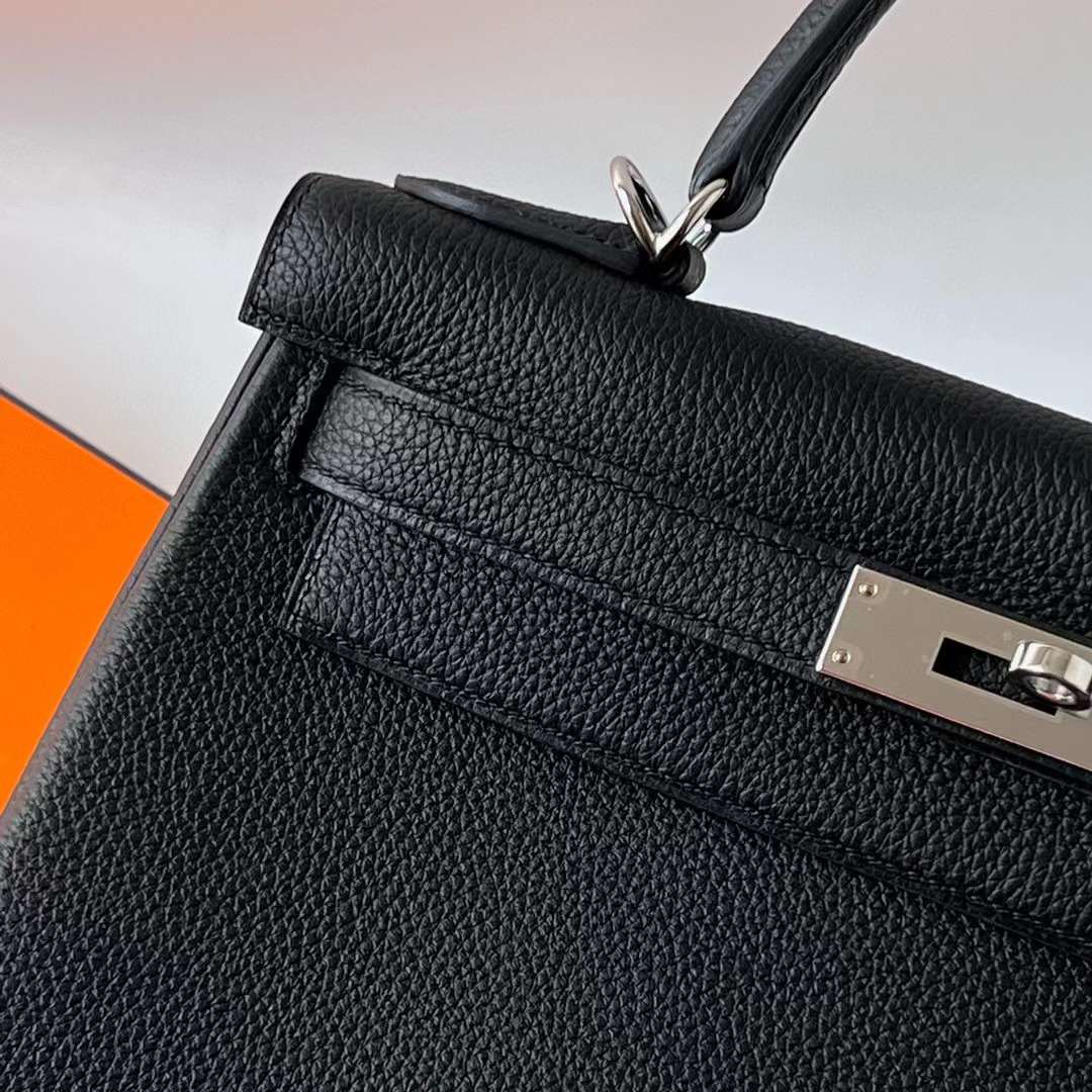 Hermès（爱马仕） Kelly 凯莉包 Togo皮 Ck89 黑色 银扣 28cm 全手工蜡线缝 Phw