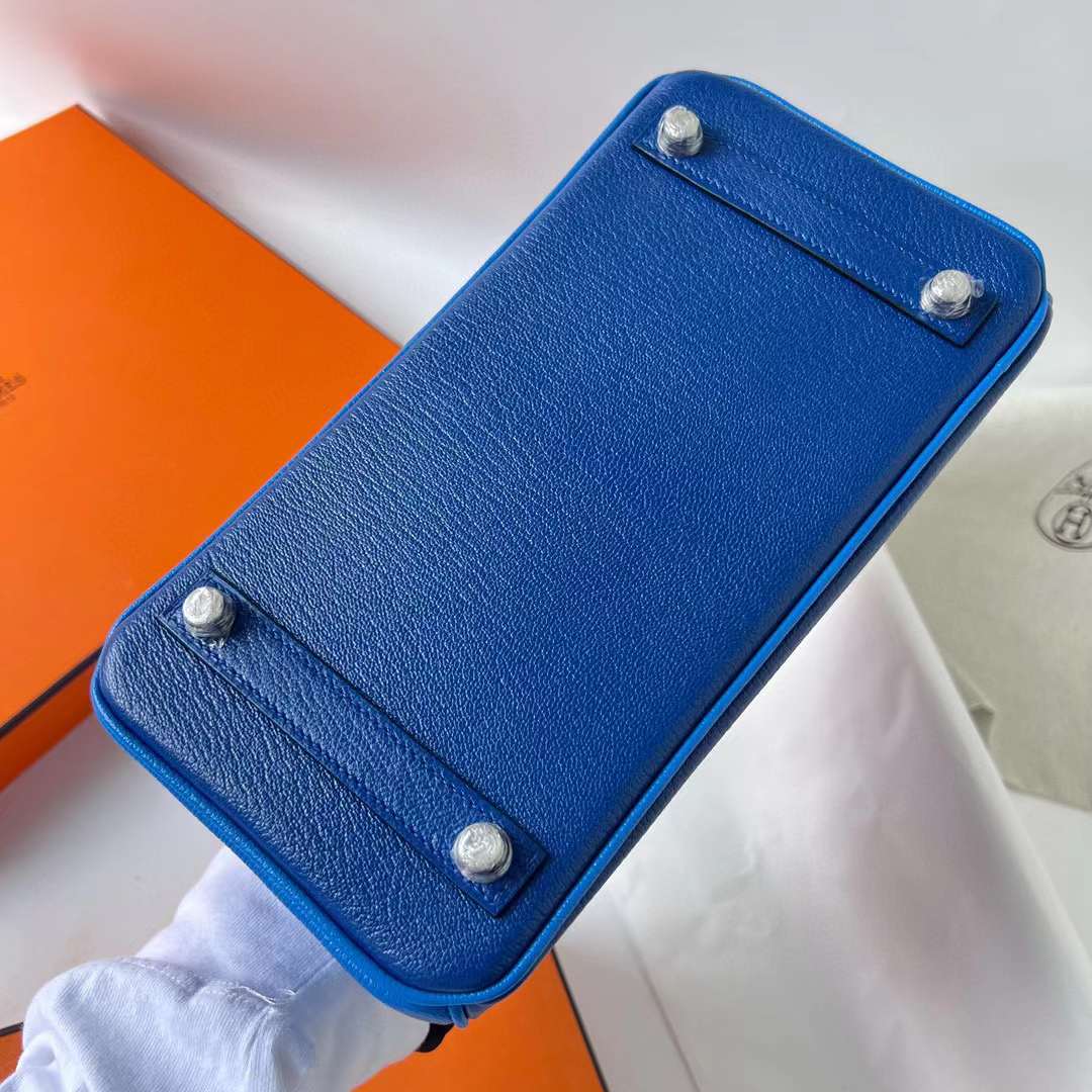 Hermès（爱马仕）Birkin 铂金包 Chevre 进口山羊皮 Ck73 宝石蓝 拼 T7 水妖蓝 拉丝银扣 25cm 全手工蜡线缝 BPhw