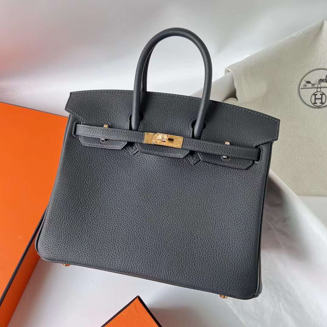 Hermès（爱马仕）Birkin 铂金包 Togo皮 顶级小牛皮 Ck88 石墨灰 金扣 25cm 全手工蜡线缝 Ghw