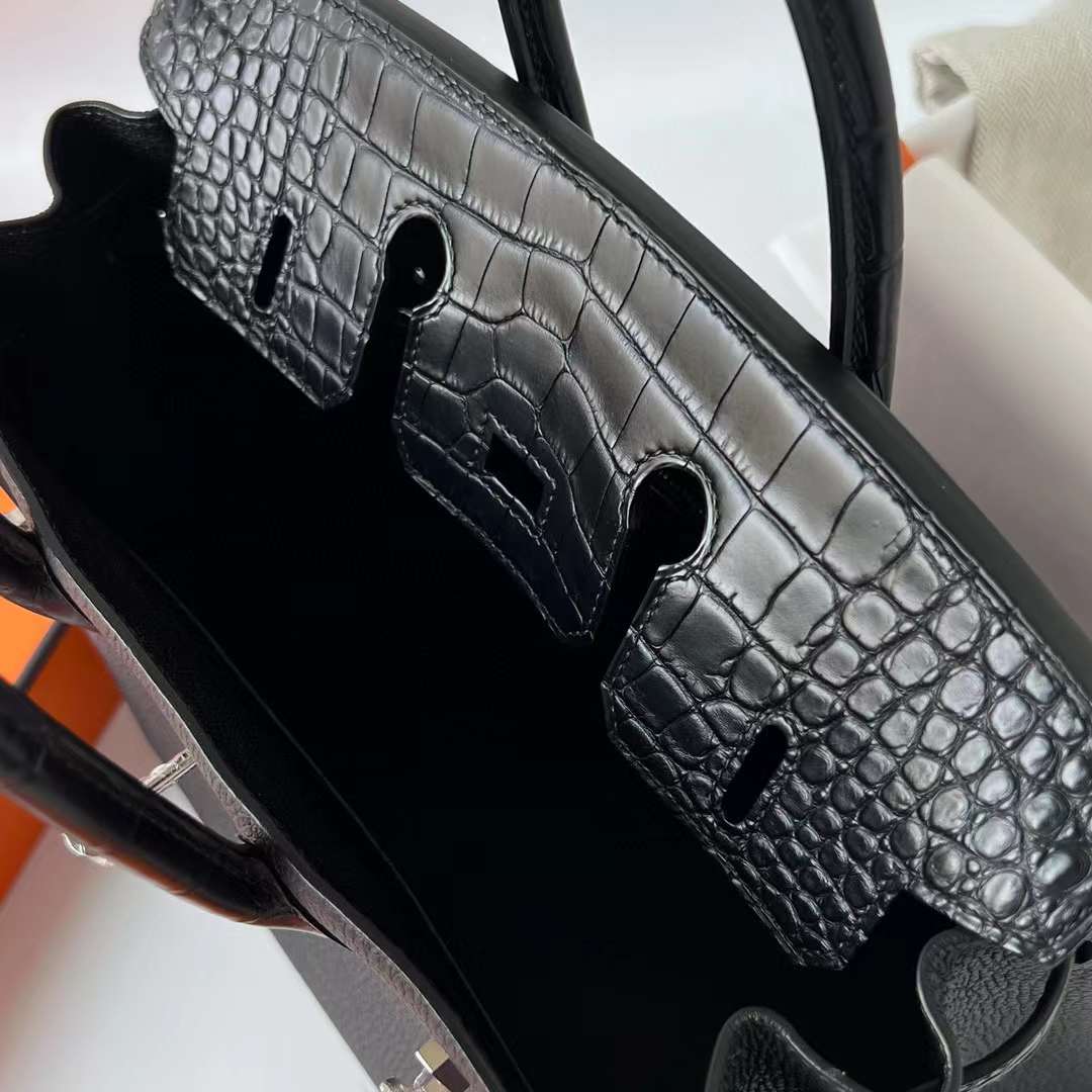 Hermès（爱马仕）Birkin 铂金包 Touch Togo 拼 雾面美洲鳄鱼皮 Ck89 黑色 银扣 25cm 全手工蜡线缝 Phw