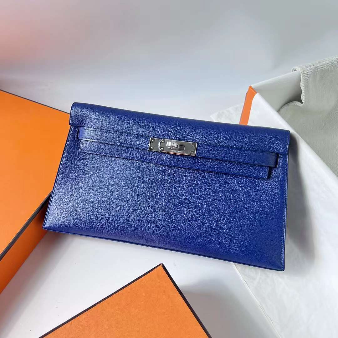 Hermès（爱马仕）Kelly elan Chevre 进口山羊皮 Ck73 宝石蓝 银扣 27cm 全手工蜡线缝 Phw