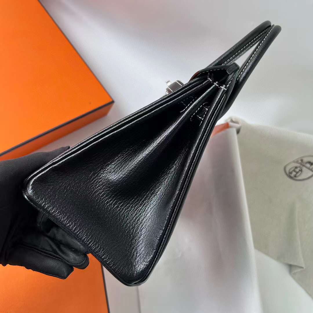 Hermès（爱马仕）Birkin 铂金包 Chevre 进口山羊皮 Ck89 黑色 内拼 Ck80 珍珠灰 拉丝银扣 25cm 全手工蜡线缝 BPhw