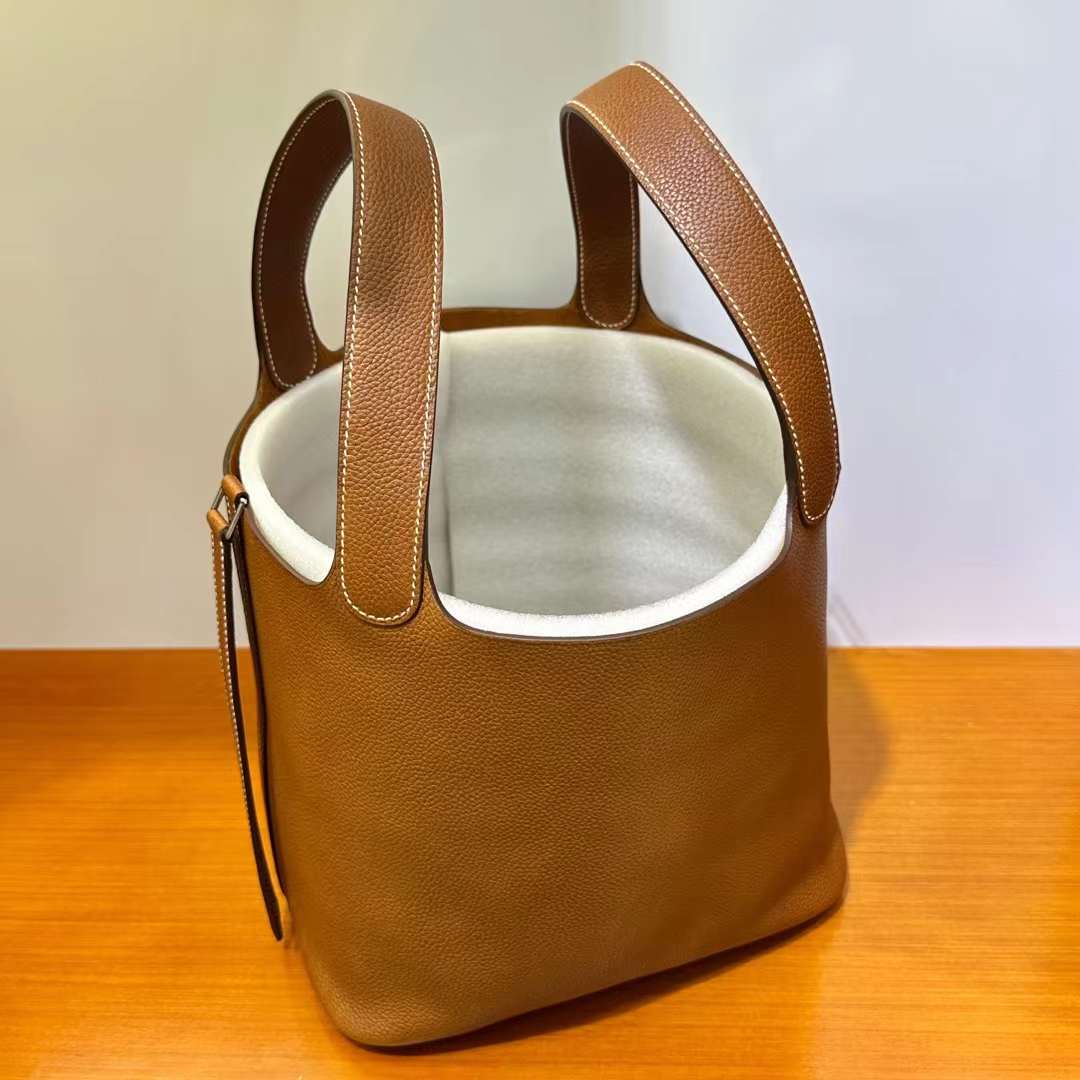 Hermès（爱马仕）Picotin 菜篮子 Barenia 颗粒马鞍皮 金棕色 银扣 22cm