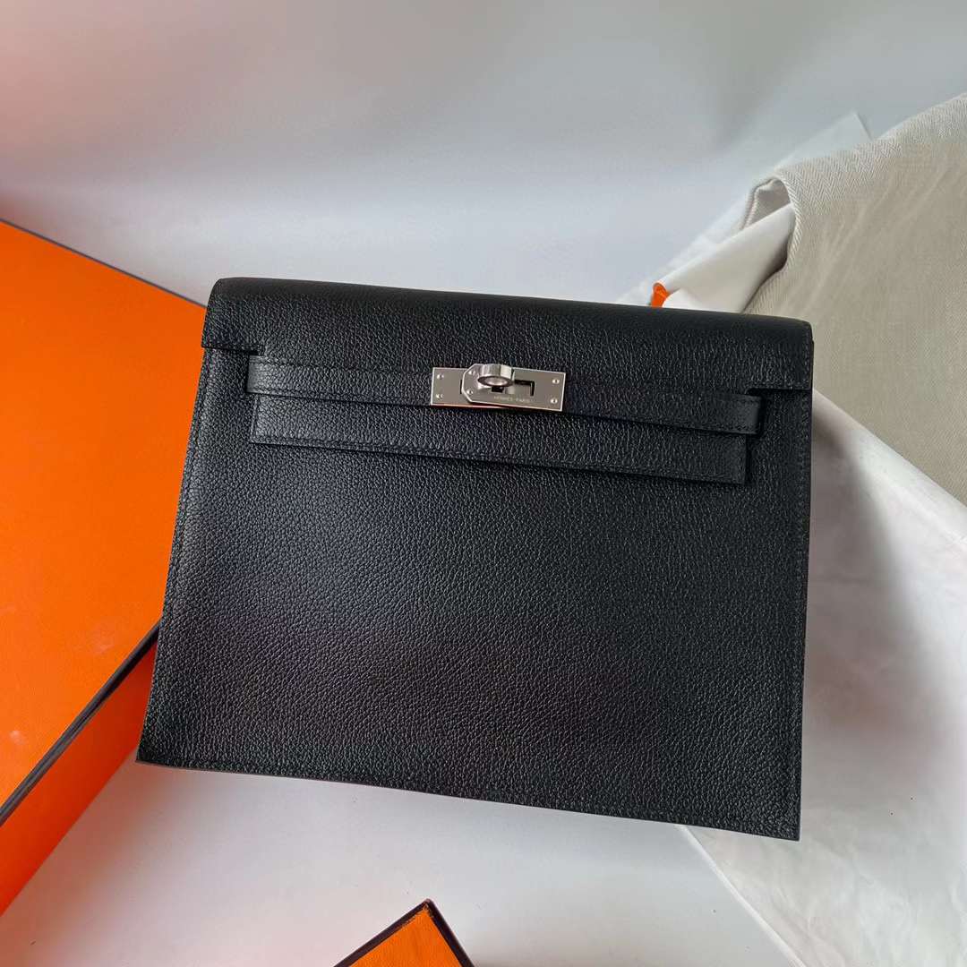 Hermès（爱马仕） Kelly danse 跳舞包 Evercolor Ck89 黑色 银扣 22cm 全手工蜡线缝 Phw