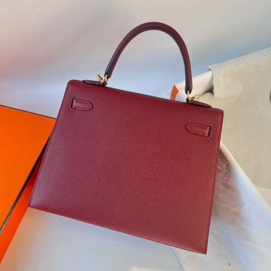 Hermès（爱马仕）Kelly 凯莉包 Epsom Ck55 爱马仕红 金扣 25cm 全手工蜡线缝 Ghw