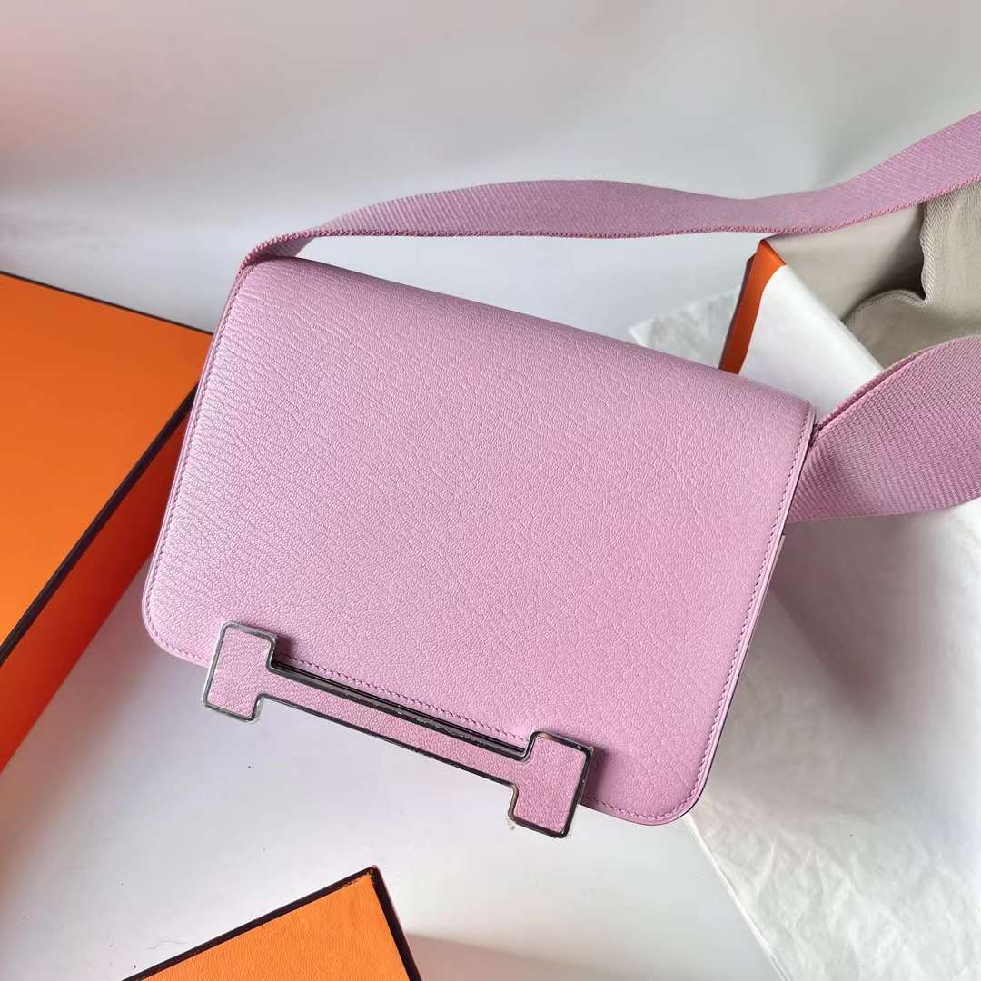 Hermès（爱马仕）Geta 木屐包 Chevre 进口山羊皮 X9 锦葵紫 银扣 20cm 全手工蜡线缝 Phw