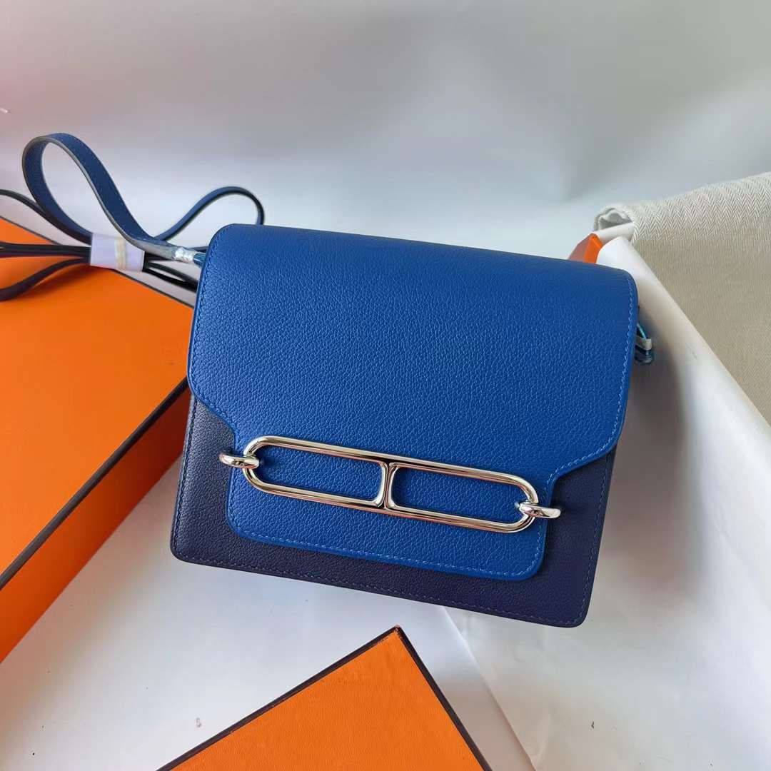 Hermès（爱马仕）Roulis 猪鼻子 Evercolor Ck71 法国蓝 拼 Ck73 宝石蓝 银扣 18cm 全手工蜡线缝 Phw