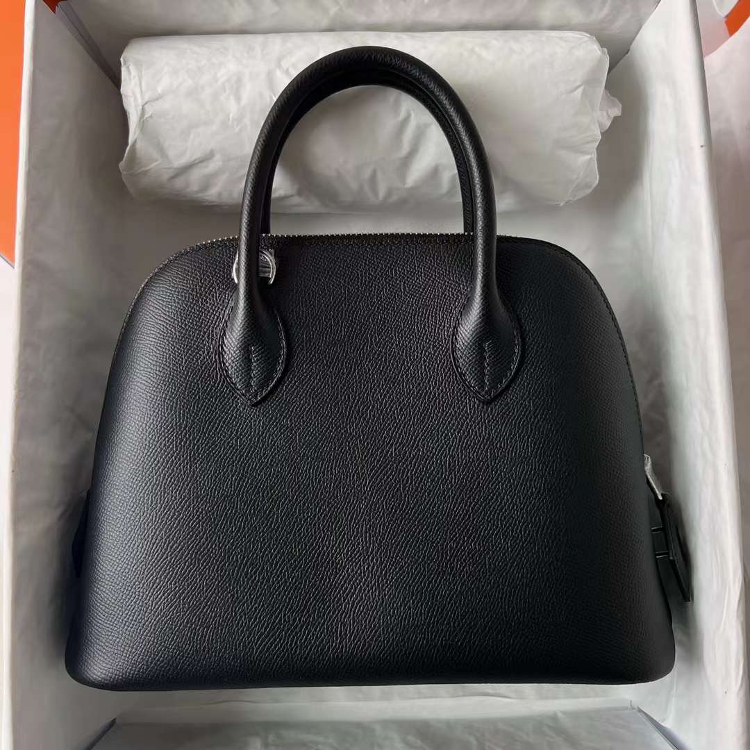 Hermès（爱马仕）Bolide 保龄球包 Epsom Ck89 黑色 银扣 25cm 全手工蜡线缝 Phw