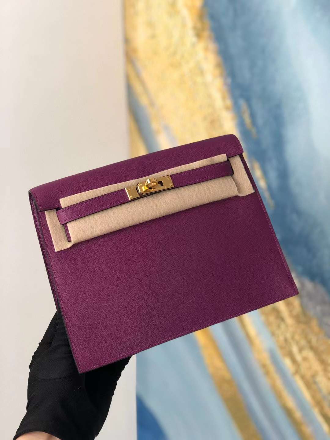 Hermès（爱马仕） Kelly danse 跳舞包 Evercolor P9 海葵紫 金扣 22cm 全手工蜡线缝 Ghw