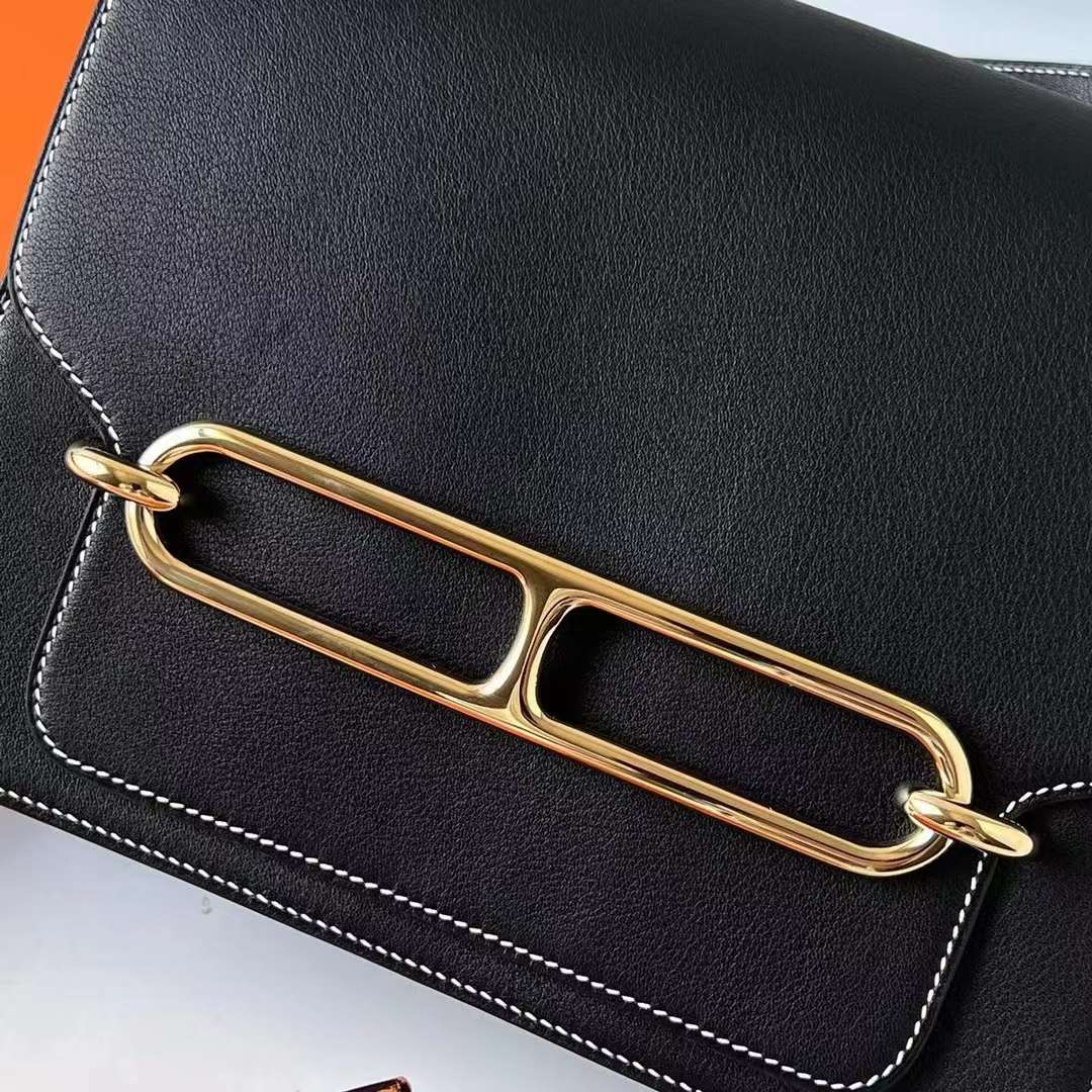 Hermès（爱马仕）Roulis 猪鼻子 Swift Ck89 黑色 走白色线 金扣 23cm 全手工蜡线缝 Ghw