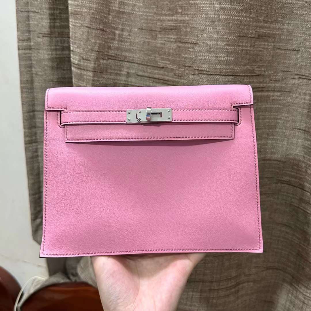 Hermès（爱马仕） Kelly danse 跳舞包 Swift 5P 樱花粉 银扣 22cm 全手工蜡线缝 Phw