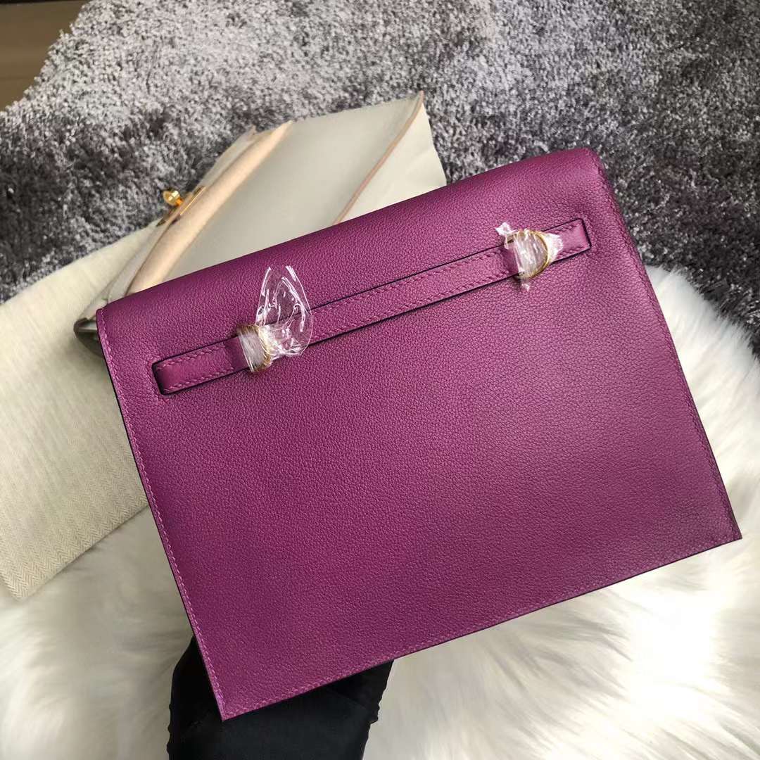 Hermès（爱马仕） Kelly danse 跳舞包 Evercolor P9 海葵紫 金扣 22cm 全手工蜡线缝 Ghw