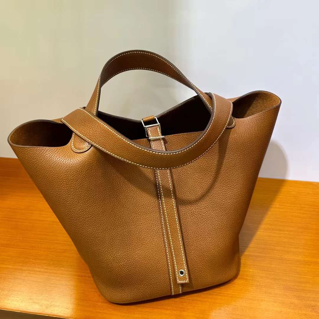 Hermès（爱马仕）Picotin 菜篮子 Barenia 颗粒马鞍皮 金棕色 银扣 22cm