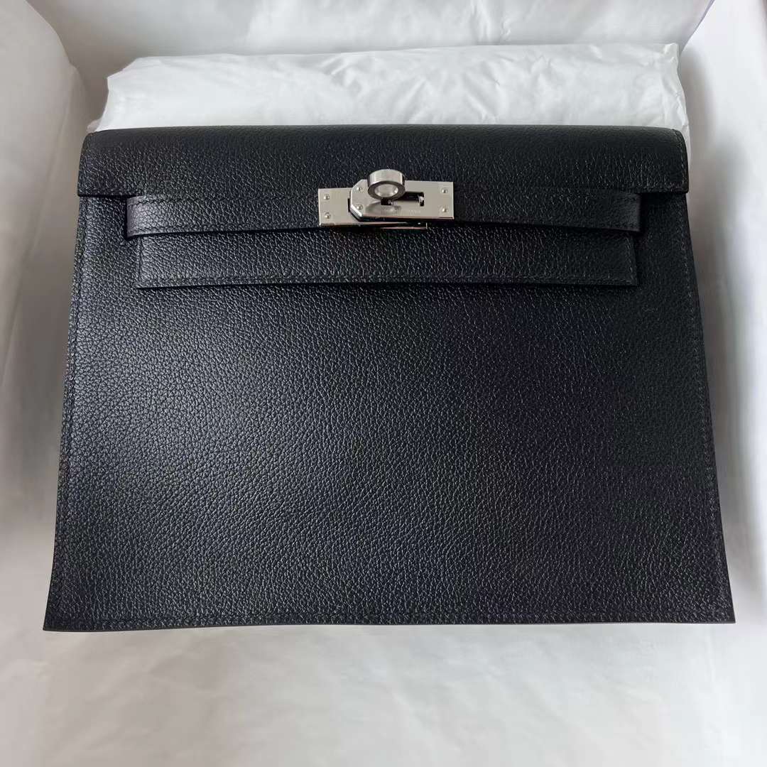 Hermès（爱马仕） Kelly danse 跳舞包 Evercolor Ck89 黑色 银扣 22cm 全手工蜡线缝 Phw