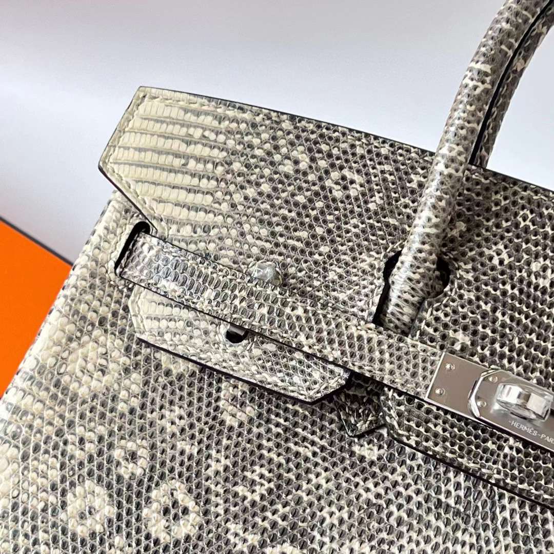 Hermès（爱马仕）Birkin 铂金包 Lizard 进口蜥蜴皮 自然色 银扣 25cm 全手工蜡线缝 Phw