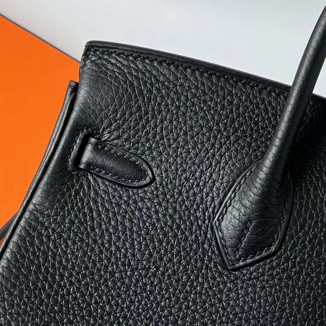 Hermès（爱马仕） Birkin 铂金包 Clemence 原德国TC大牛皮 Ck89 黑色 银扣 25cm 全手工蜡线缝 Phw