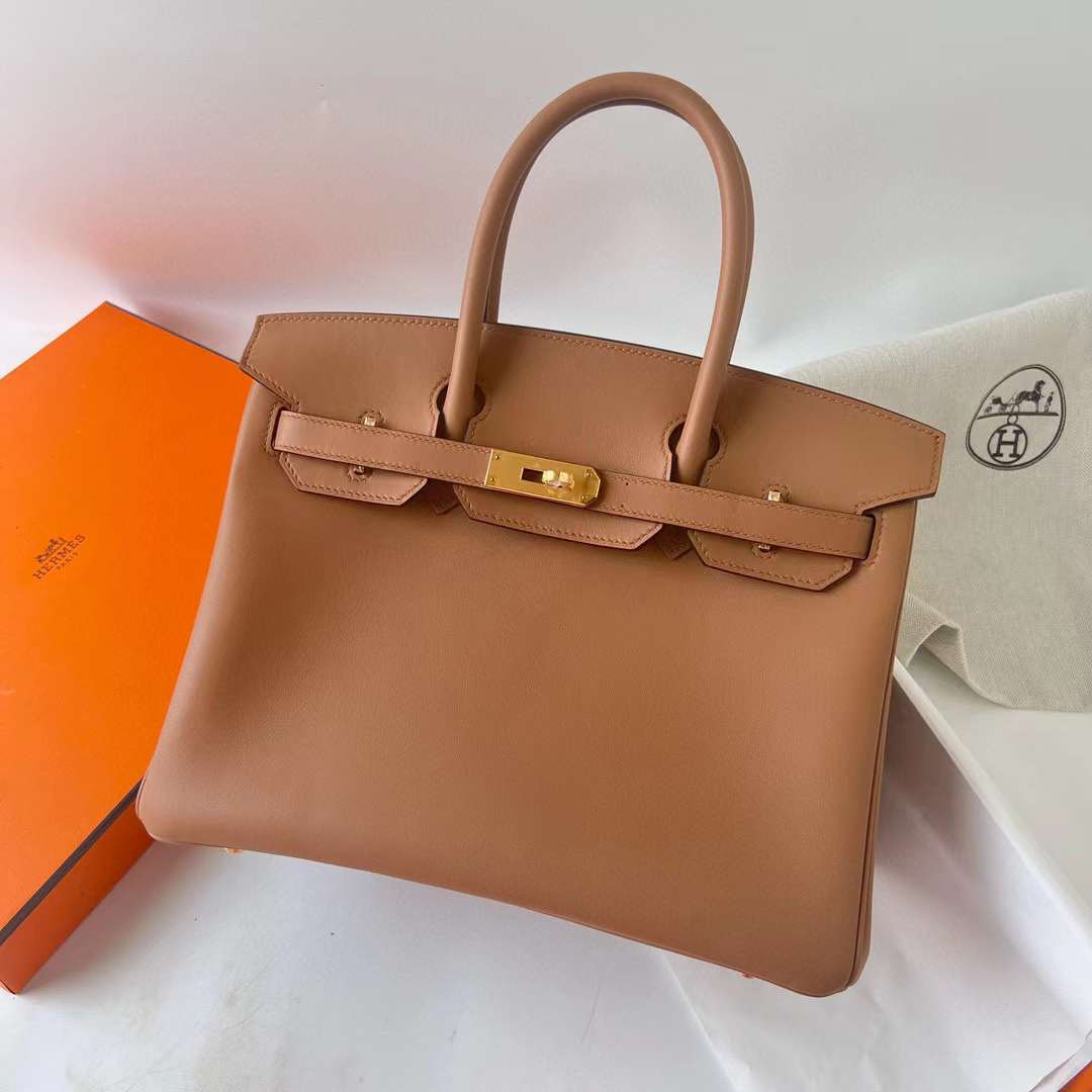 Hermès（爱马仕）Birkin 铂金包 Swift 0M 奶茶色 金扣 30cm 全手工蜡线缝 Ghw