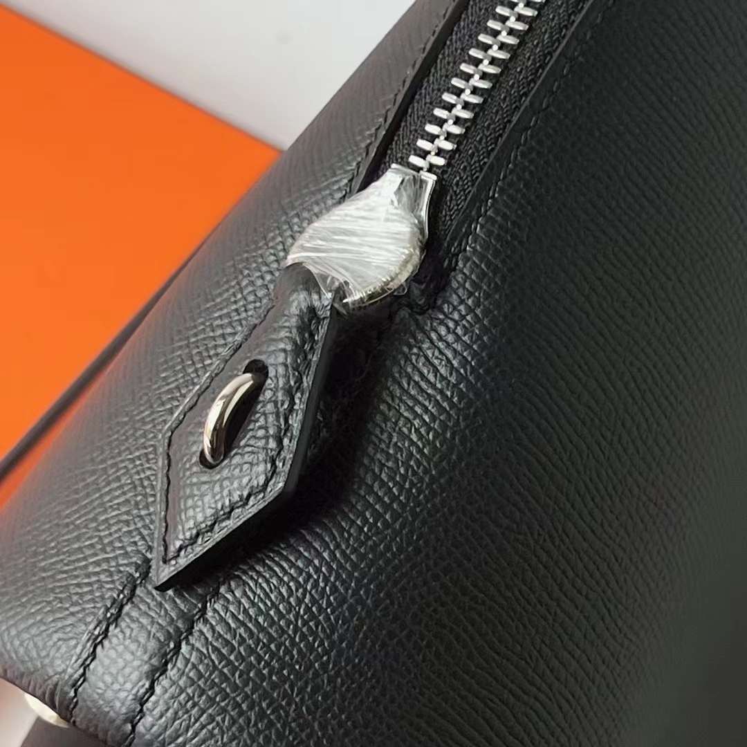 Hermès（爱马仕）Bolide 保龄球包 Epsom Ck89 黑色 银扣 25cm 全手工蜡线缝 Phw