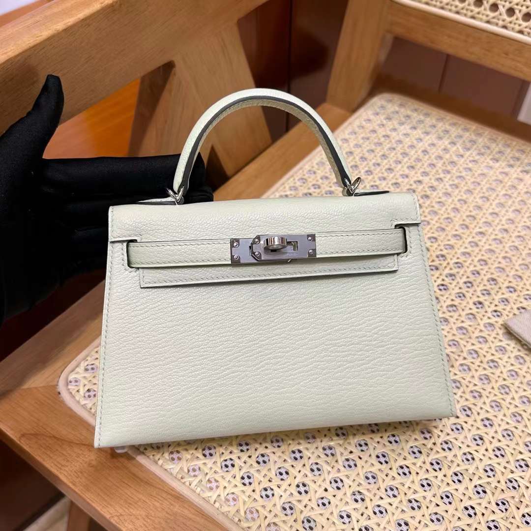 Hermès（爱马仕）mini Kelly 迷你凯莉 Chevre 进口山羊皮 0S 气泡绿 Phw 银扣 19cm 全手工蜡线缝