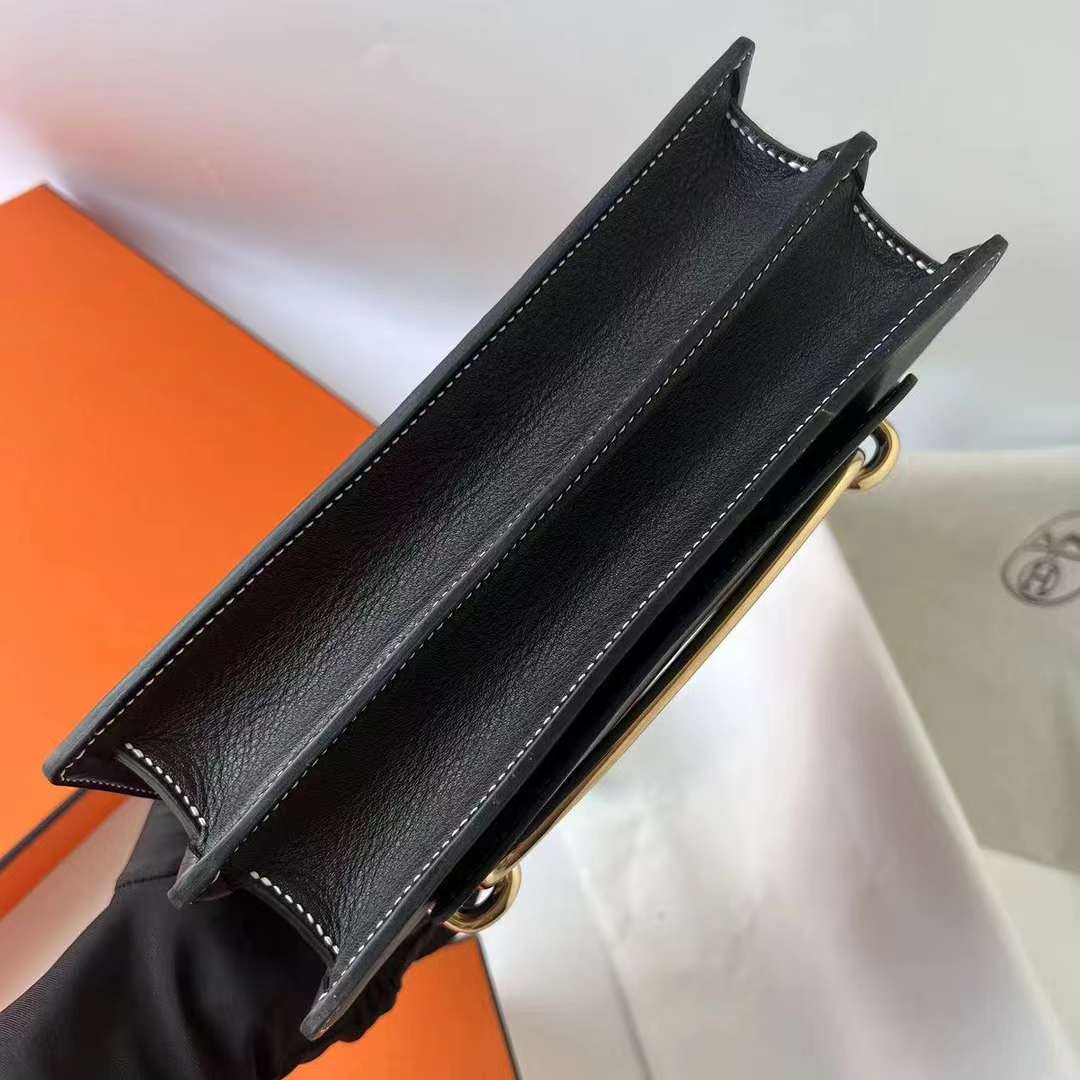 Hermès（爱马仕）Roulis 猪鼻子 Swift Ck89 黑色 走白色线 金扣 23cm 全手工蜡线缝 Ghw