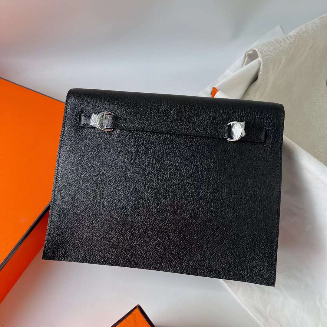 Hermès（爱马仕） Kelly danse 跳舞包 Evercolor Ck89 黑色 银扣 22cm 全手工蜡线缝 Phw