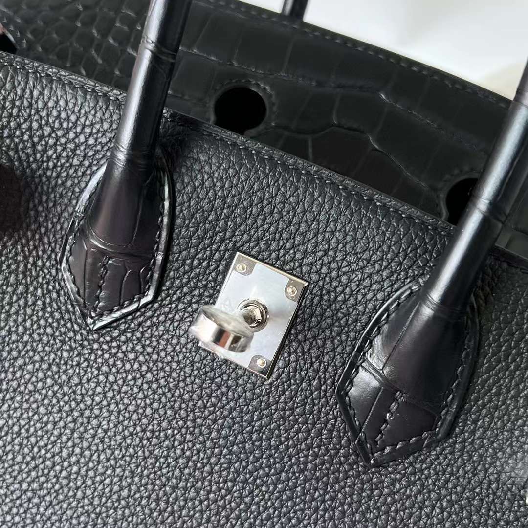 Hermès（爱马仕）Birkin 铂金包 Touch Togo 拼 雾面美洲鳄鱼皮 Ck89 黑色 银扣 25cm 全手工蜡线缝 Phw