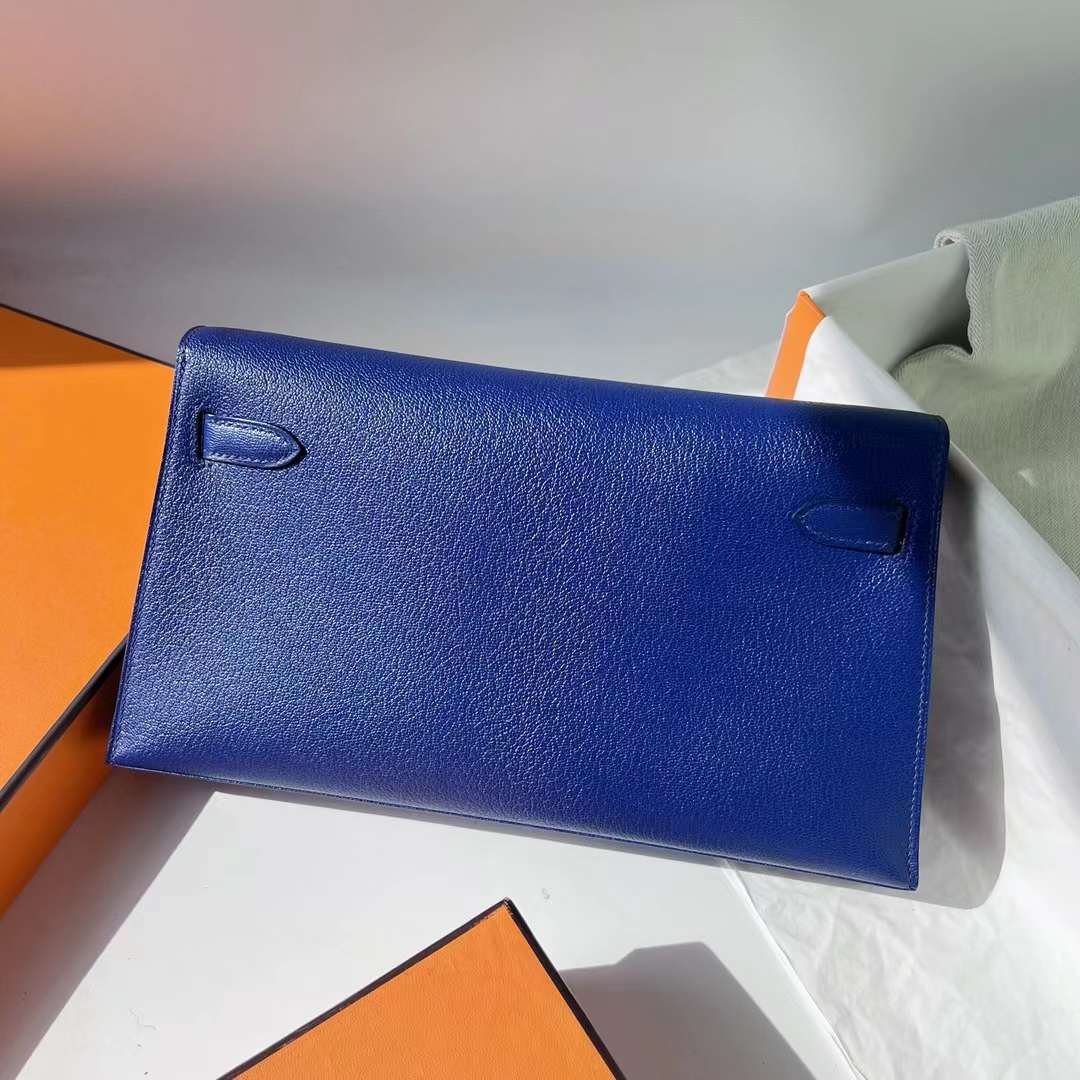 Hermès（爱马仕）Kelly elan Chevre 进口山羊皮 Ck73 宝石蓝 银扣 27cm 全手工蜡线缝 Phw