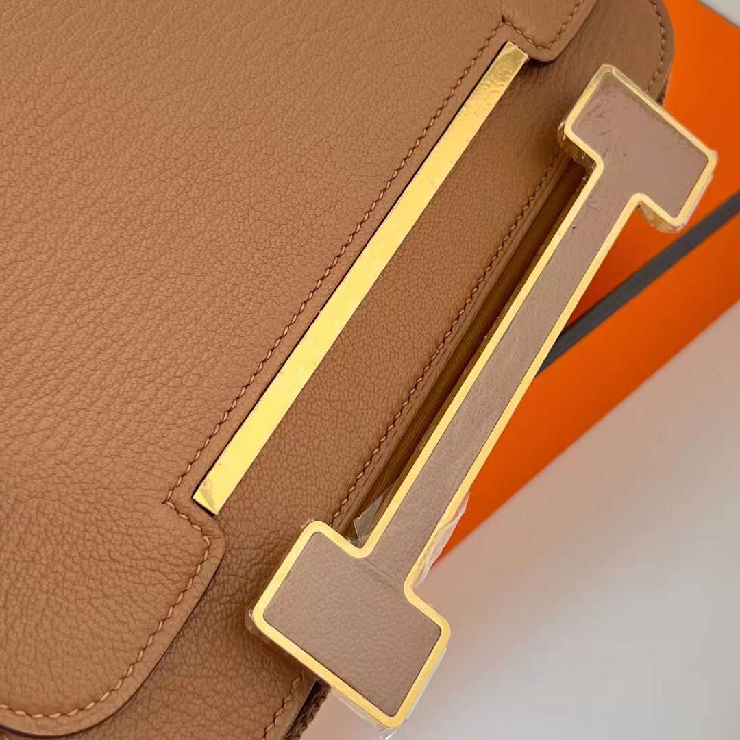 Hermès（爱马仕）Geta 木屐包 Chevre 进口山羊皮 2J 雀木色 金扣 20cm 全手工蜡线缝 Ghw